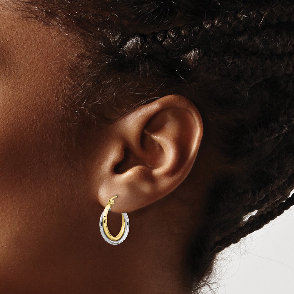10K Two-tone Textured Twist Hoop Earrings - 2