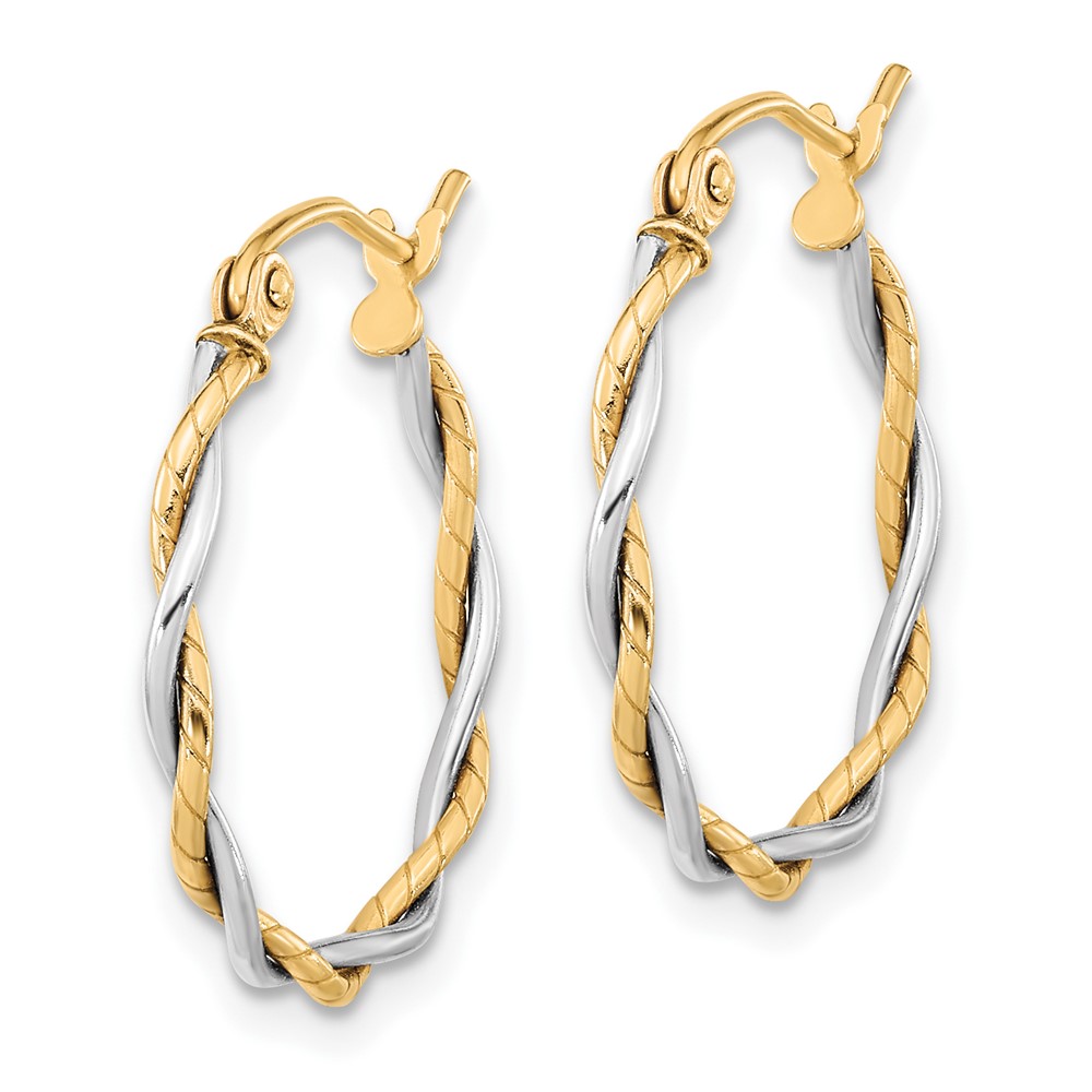 10k Two-tone Polished 1.8mm Twisted Hoop Earrings - 1 10k Two-tone Polished 1.8mm Twisted Hoop Earrings - 1