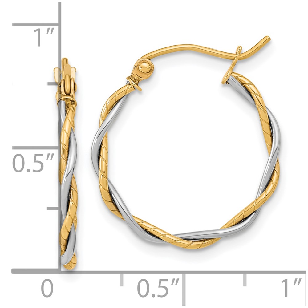 10k Two-tone Polished 1.8mm Twisted Hoop Earrings - 3 10k Two-tone Polished 1.8mm Twisted Hoop Earrings - 3