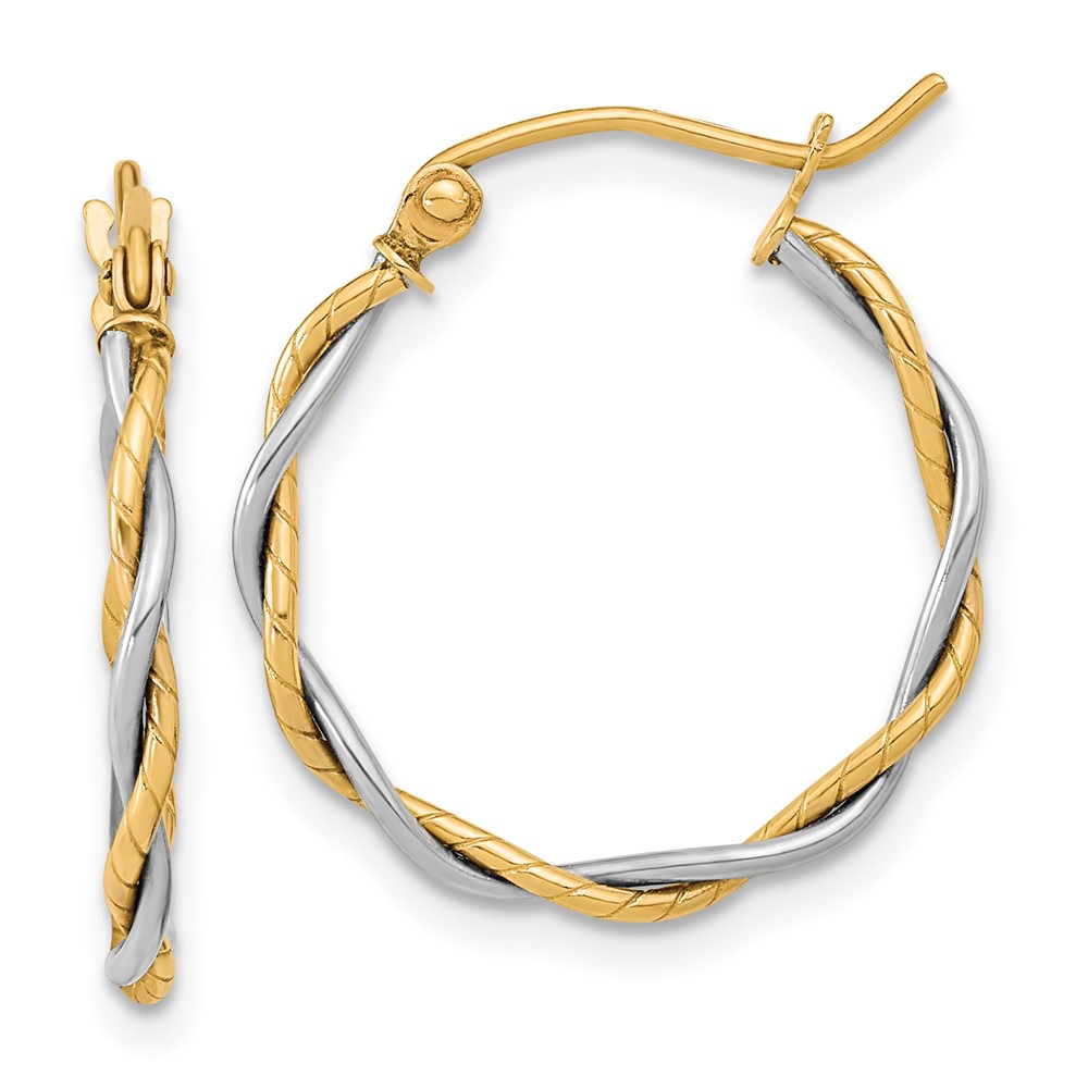 10k Two-tone Polished 1.8mm Twisted Hoop Earrings - 0 10k Two-tone Polished 1.8mm Twisted Hoop Earrings - 0