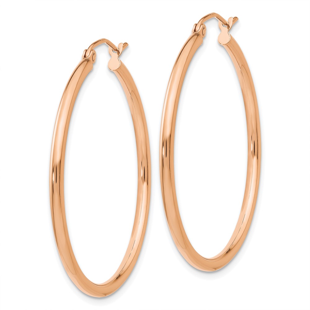 10k Rose Gold Polished 2mm Lightweight Tube Hoop Earrings - 1