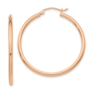 10k Rose Gold Polished 2mm Lightweight Tube Hoop Earrings - 0