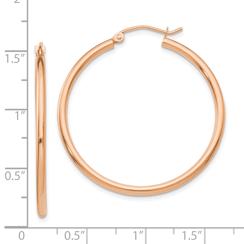 10k Rose Gold Polished 2mm Lightweight Tube Hoop Earrings - 3
