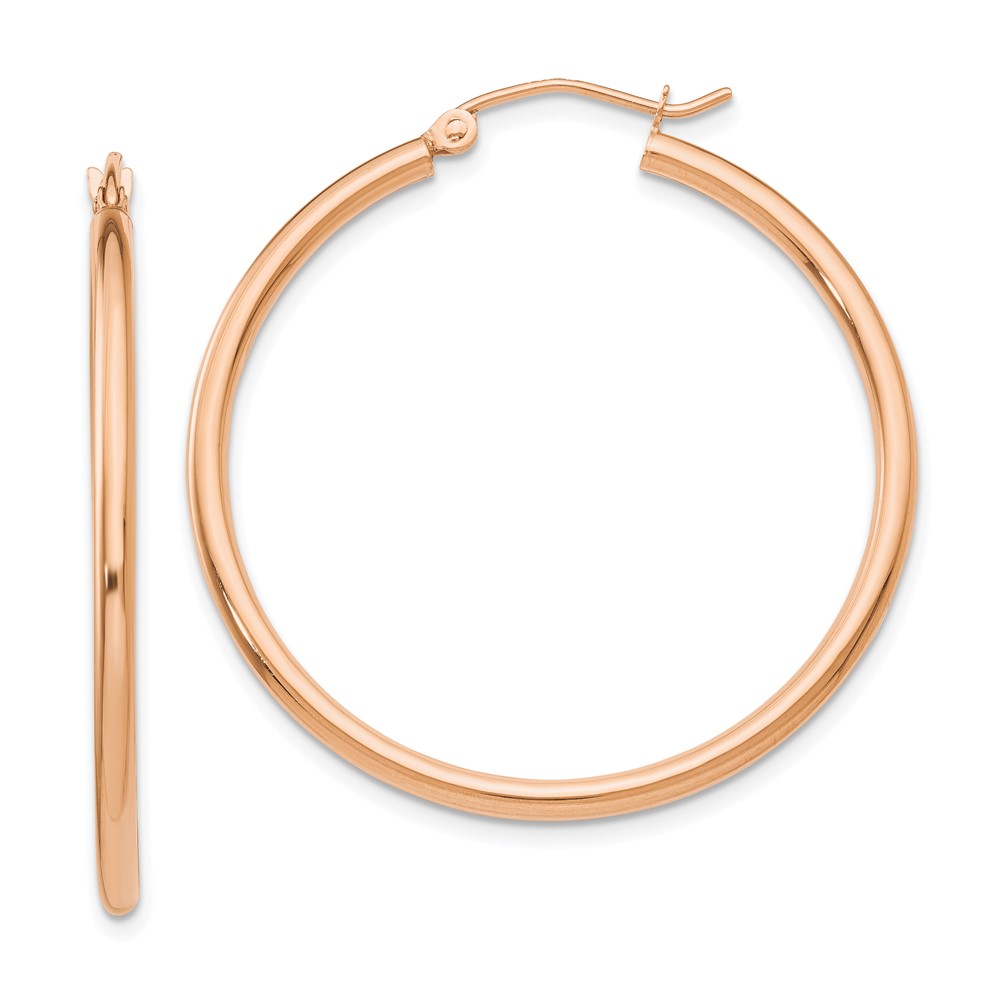 10k Rose Gold Polished 2mm Lightweight Tube Hoop Earrings - 0