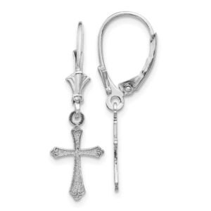 10k White Gold Cross Leverback Earrings - 0