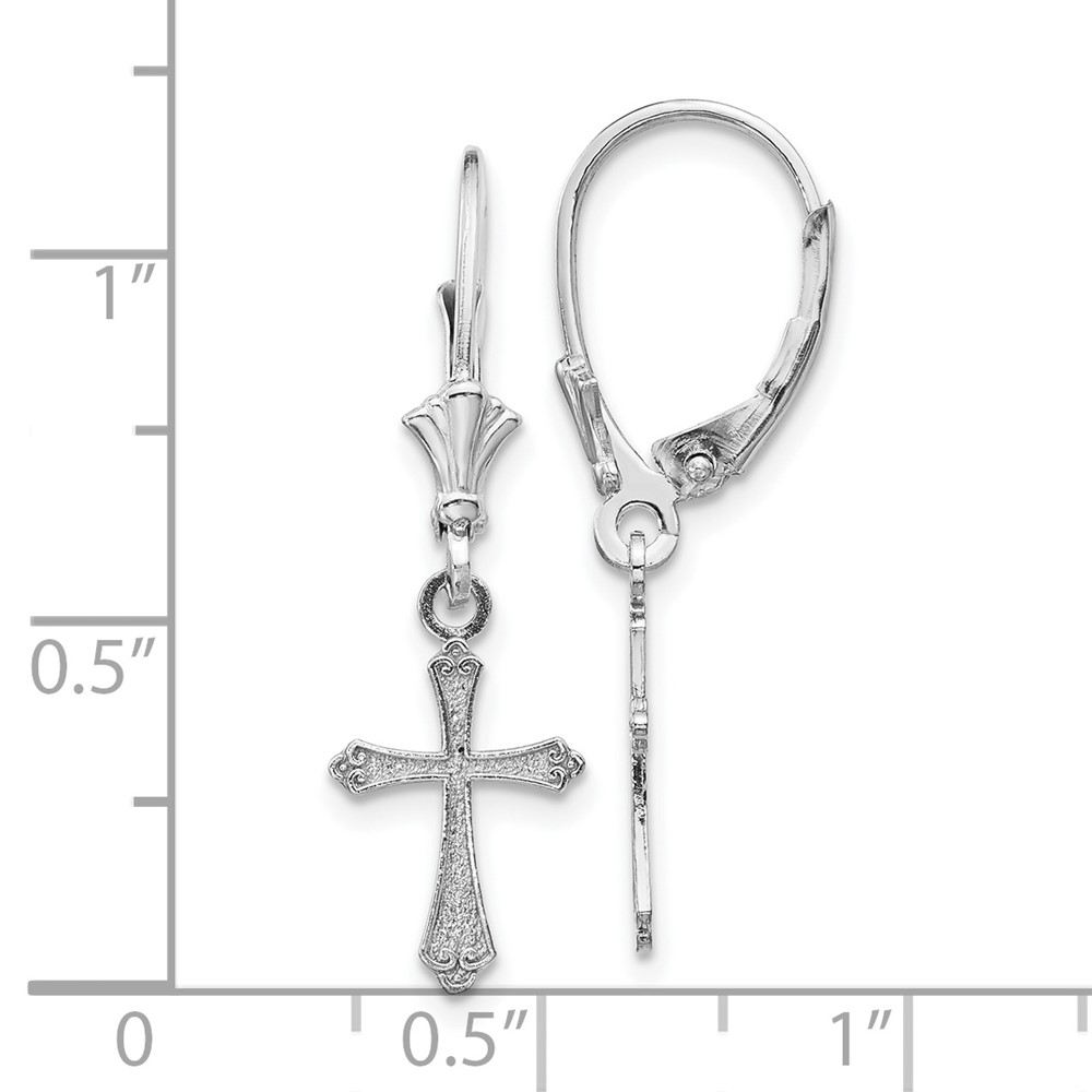 10k White Gold Cross Leverback Earrings - 1