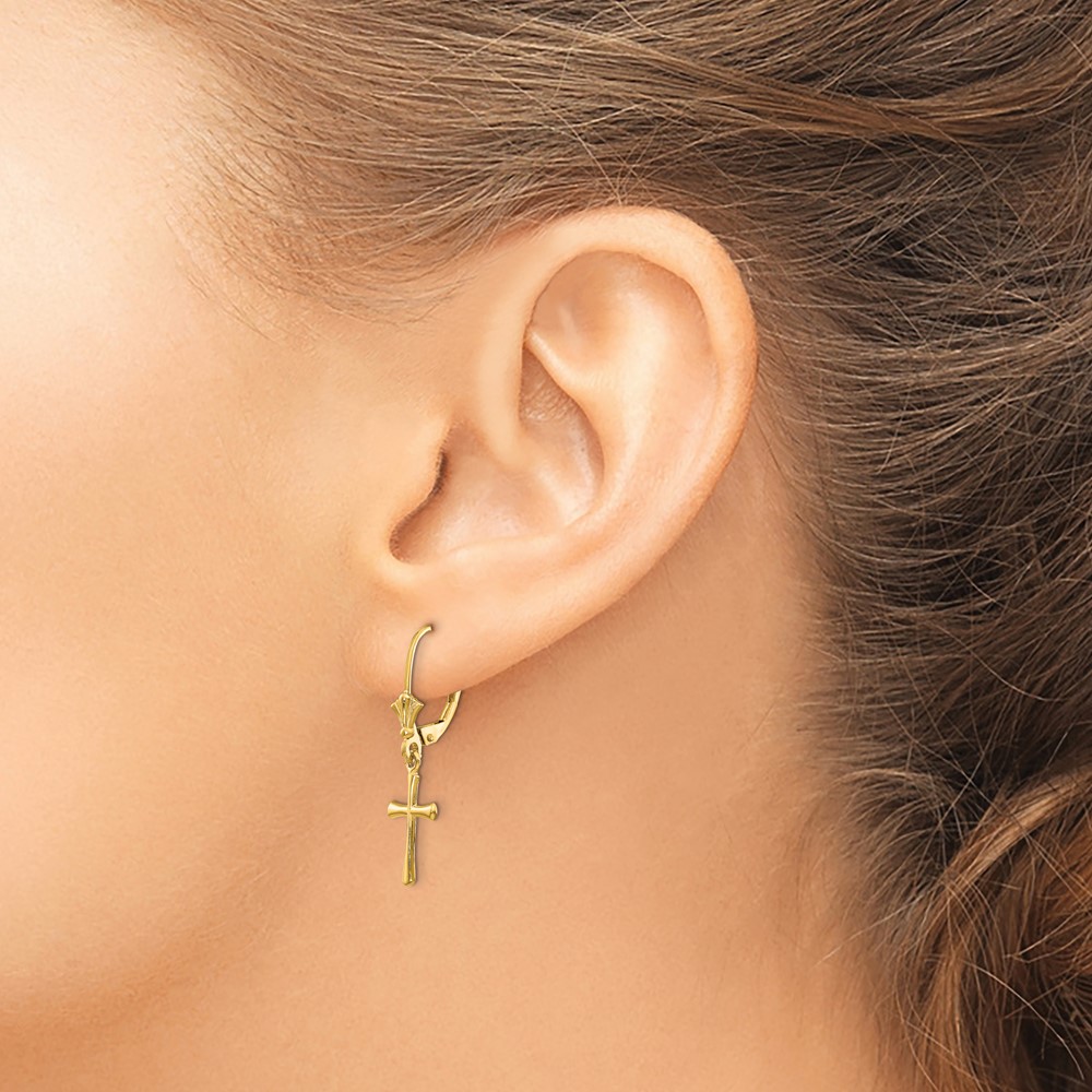 10K Cross Leverback Earrings - 3