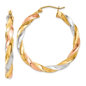 10k Tri-color Light Twisted Hoop Earrings - 0