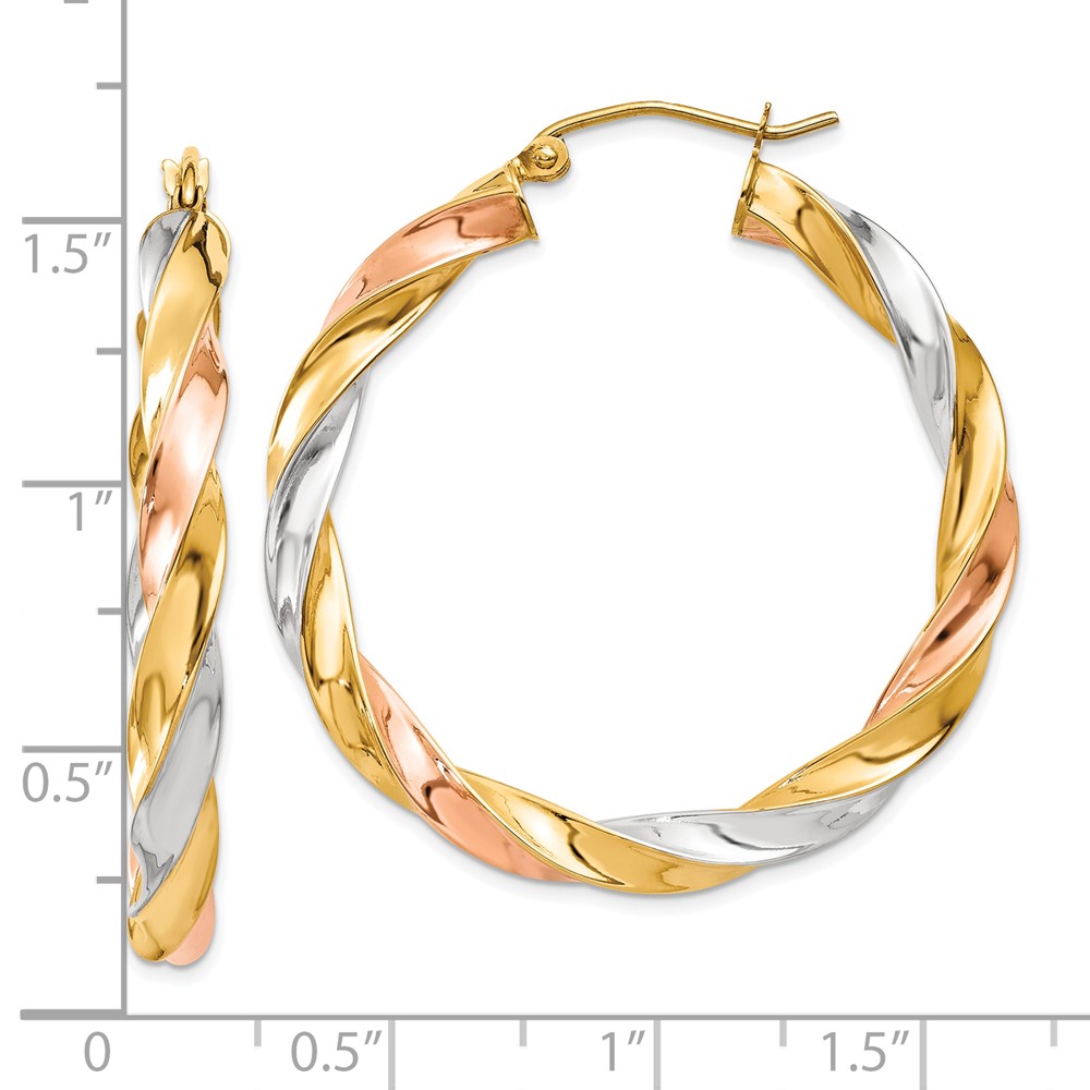 10k Tri-color Light Twisted Hoop Earrings - 2