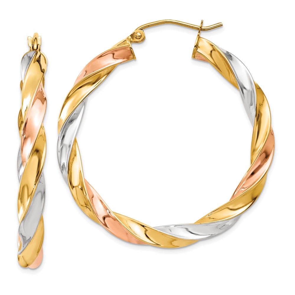 10k Tri-color Light Twisted Hoop Earrings - 0
