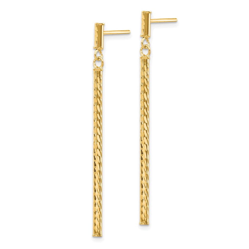 10k Polished and Diamond-cut Bar Dangle Post Earrings - 1