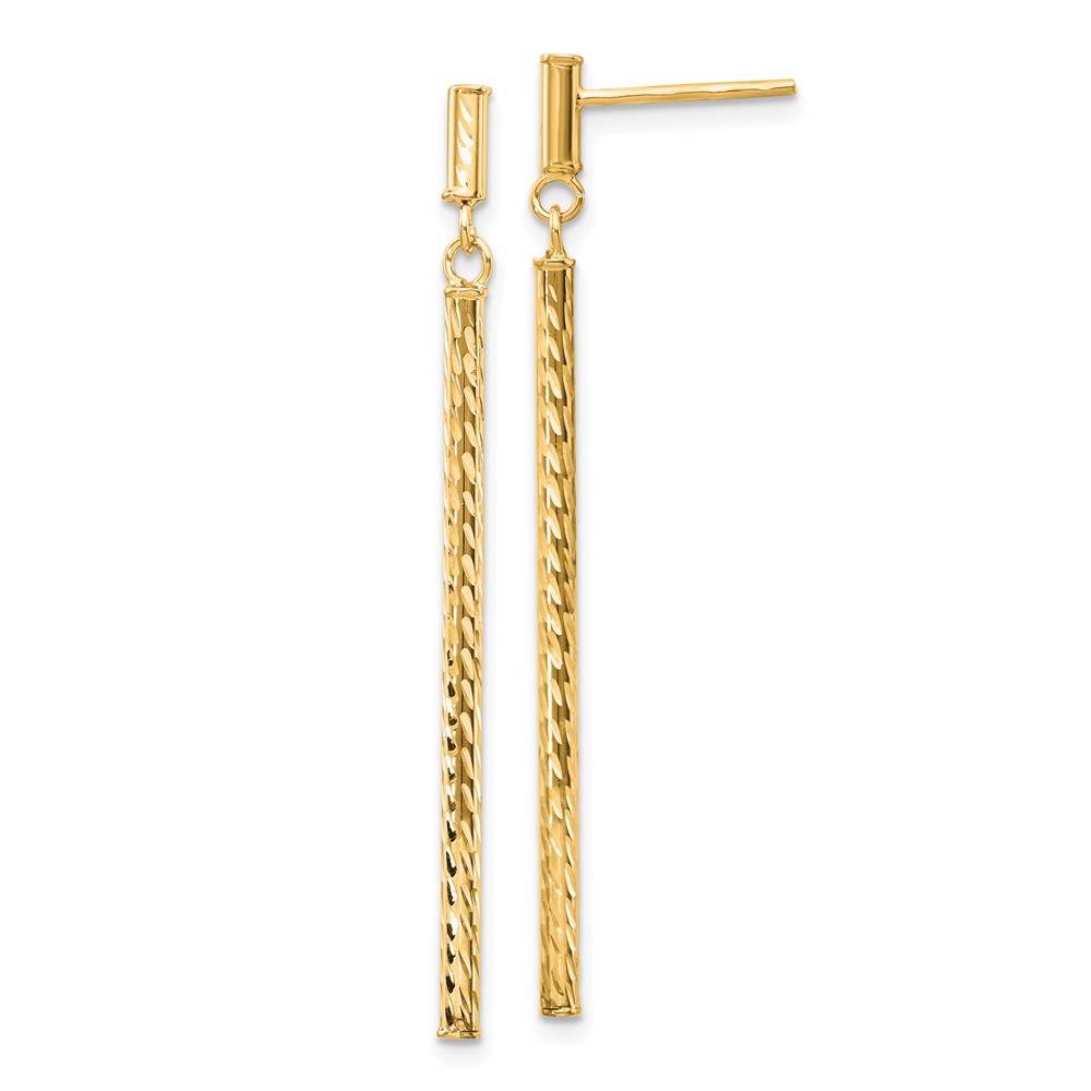 10k Polished and Diamond-cut Bar Dangle Post Earrings - 0