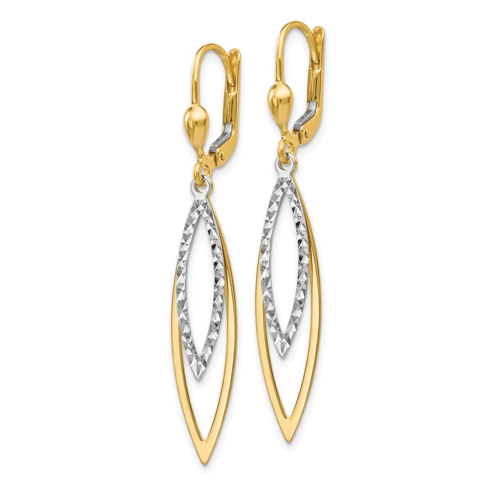 10k Two-tone Diamond-cut Leverback Earrings - 1