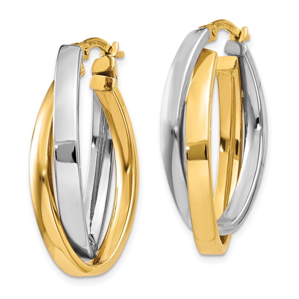 10k Two-tone Oval Hoop Earrings - 1