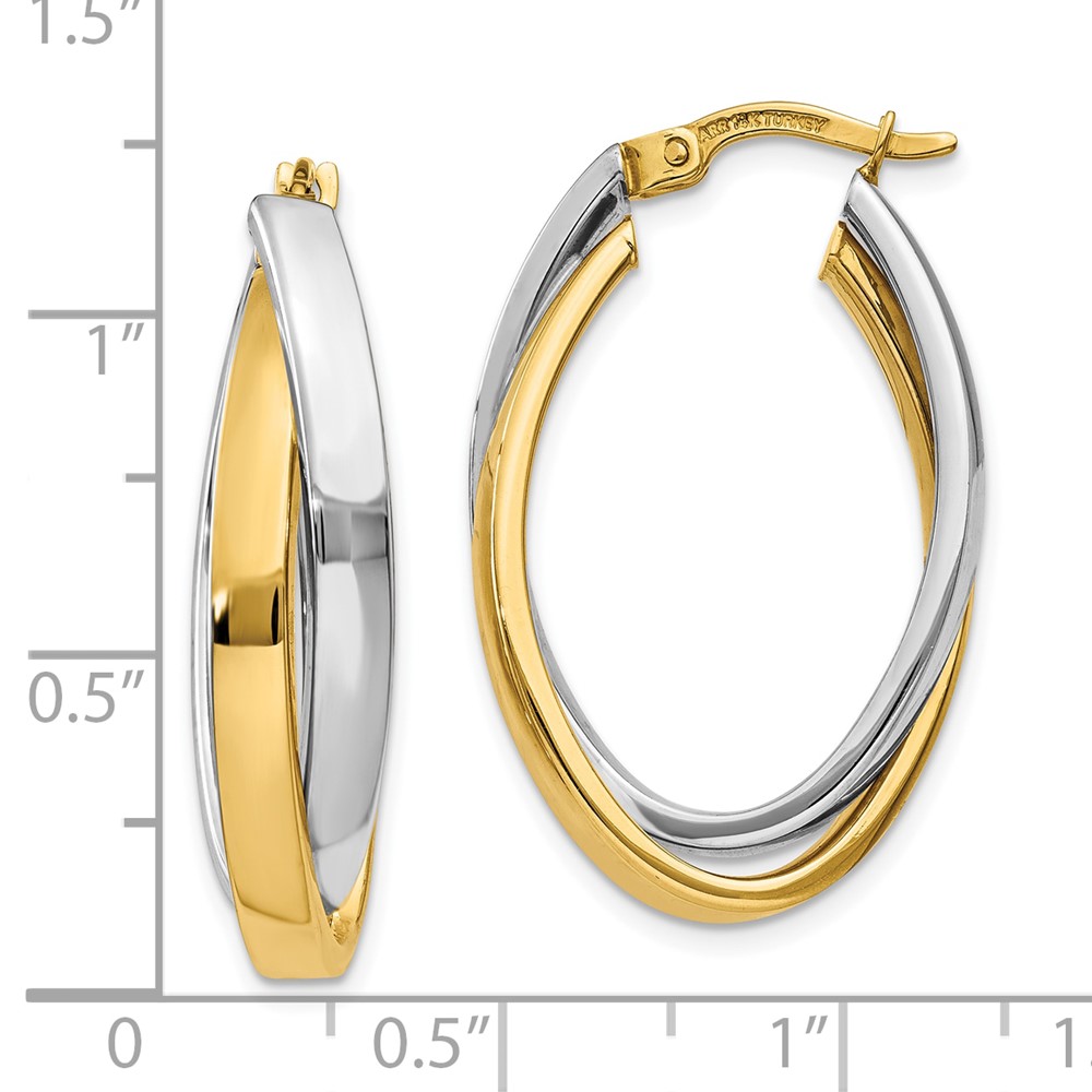 10k Two-tone Oval Hoop Earrings - 3