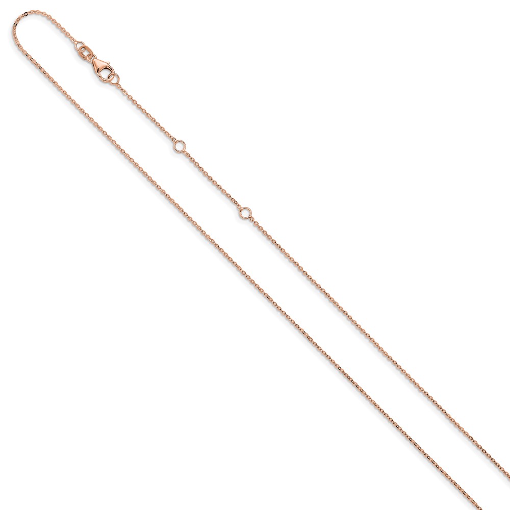14k Rose Gold 1.2mm Flat Cable 1in+1in Adjustable Chain - 1
