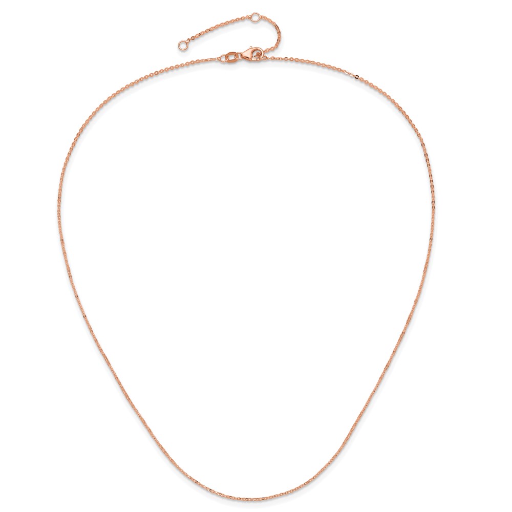 14k Rose Gold 1.2mm Flat Cable 1in+1in Adjustable Chain - 3
