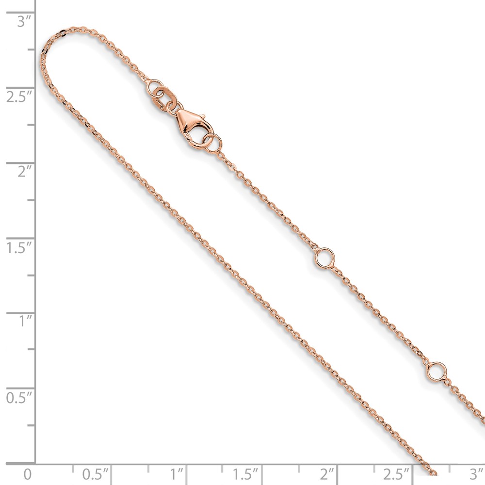 14k Rose Gold 1.2mm Flat Cable 1in+1in Adjustable Chain - 5