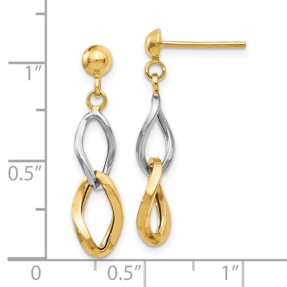 14K Two-tone Polished Post Dangle Earrings - 3