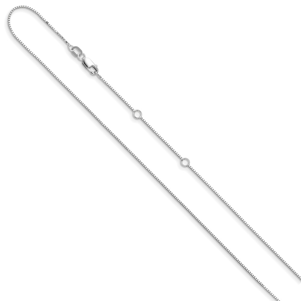 10k White Gold .7mm Box 1in+1in Adjustable Chain Adjustable - 1