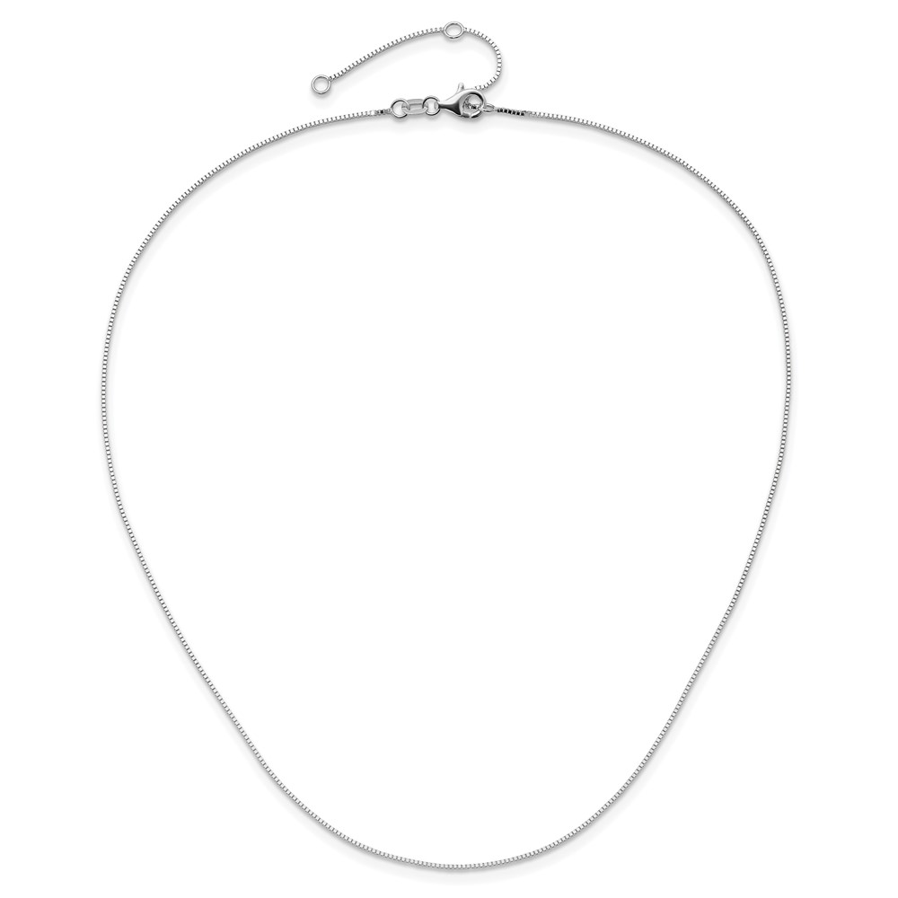 10k White Gold .7mm Box 1in+1in Adjustable Chain Adjustable - 3
