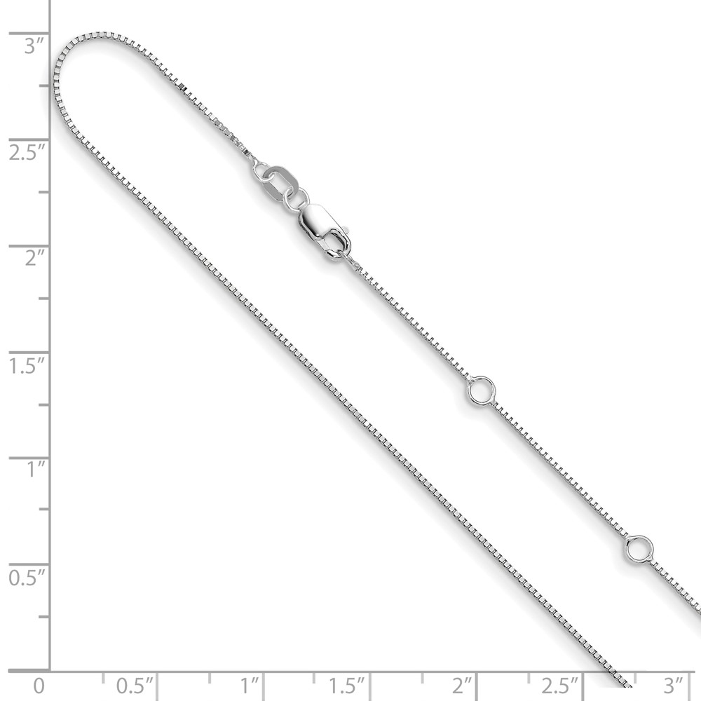 10k White Gold .7mm Box 1in+1in Adjustable Chain Adjustable - 5