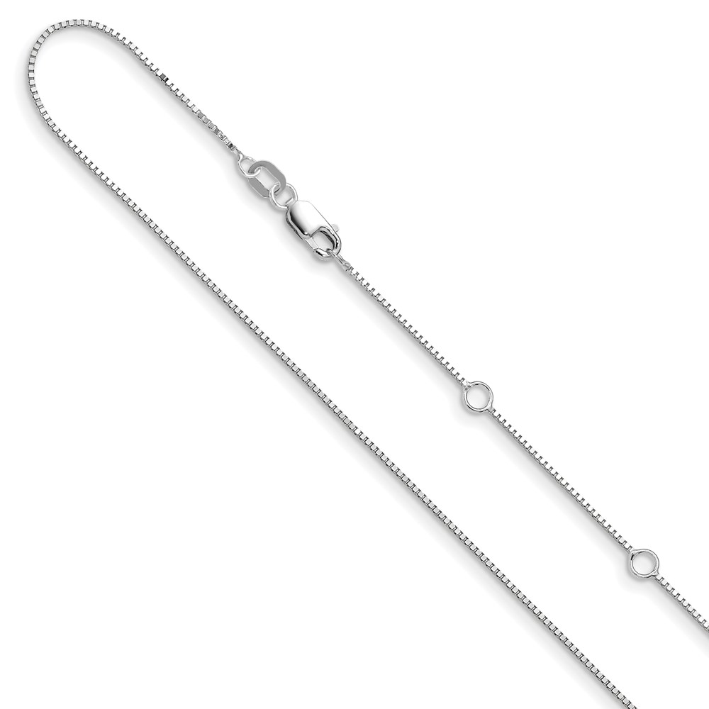 10k White Gold .7mm Box 1in+1in Adjustable Chain Adjustable - 0