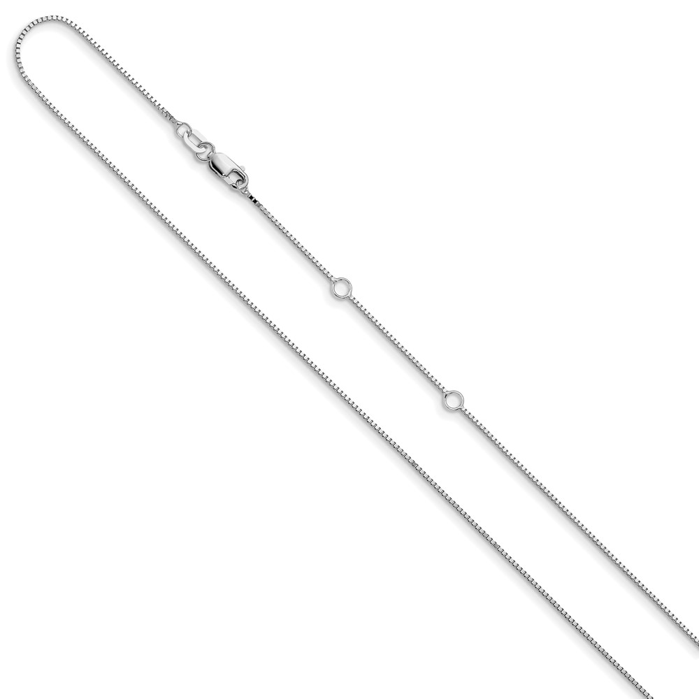 10k White Gold .85mm Box 1in+1in Adjustable Chain - 1