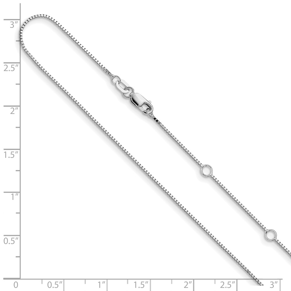 10k White Gold .85mm Box 1in+1in Adjustable Chain - 5