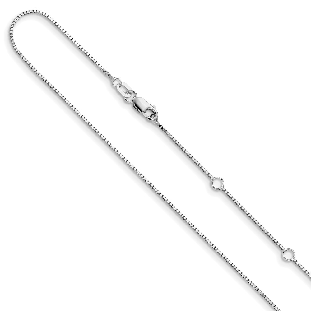 10k White Gold .85mm Box 1in+1in Adjustable Chain - 0