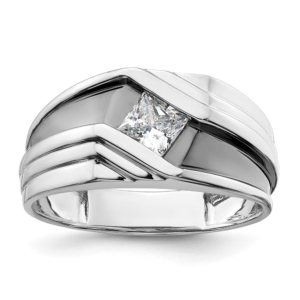 IBGoodman 14k White Gold with Black Rhodium 1/2 carat Lab Grown Diamond VS/SI+ G+ Complete Satin Men's Ring - 0