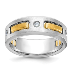 IBGoodman 14k Two-tone 1/6 carat Lab Grown Diamond VS/SI+ G+ Polished and Satin Cut-Out Three Stone Complete Men's Ring - 0