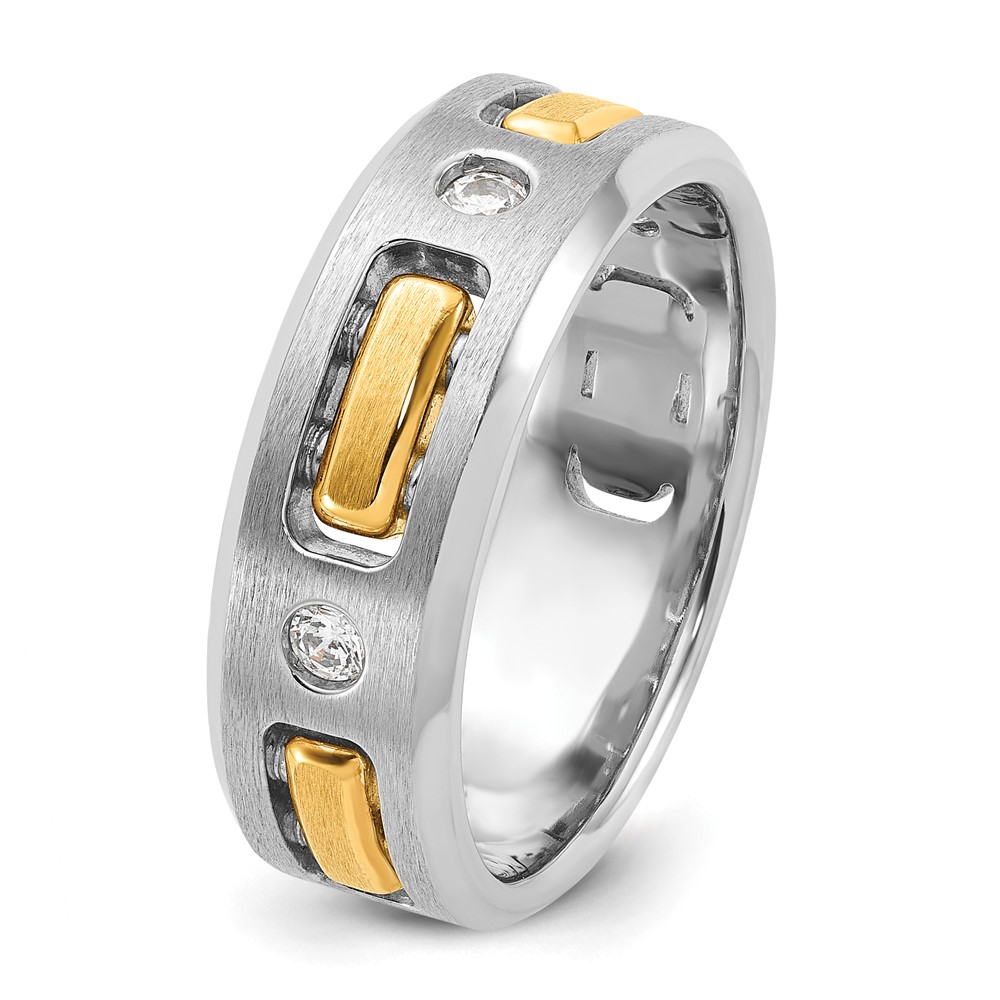 IBGoodman 14k Two-tone 1/6 carat Lab Grown Diamond VS/SI+ G+ Polished and Satin Cut-Out Three Stone Complete Men's Ring - 5