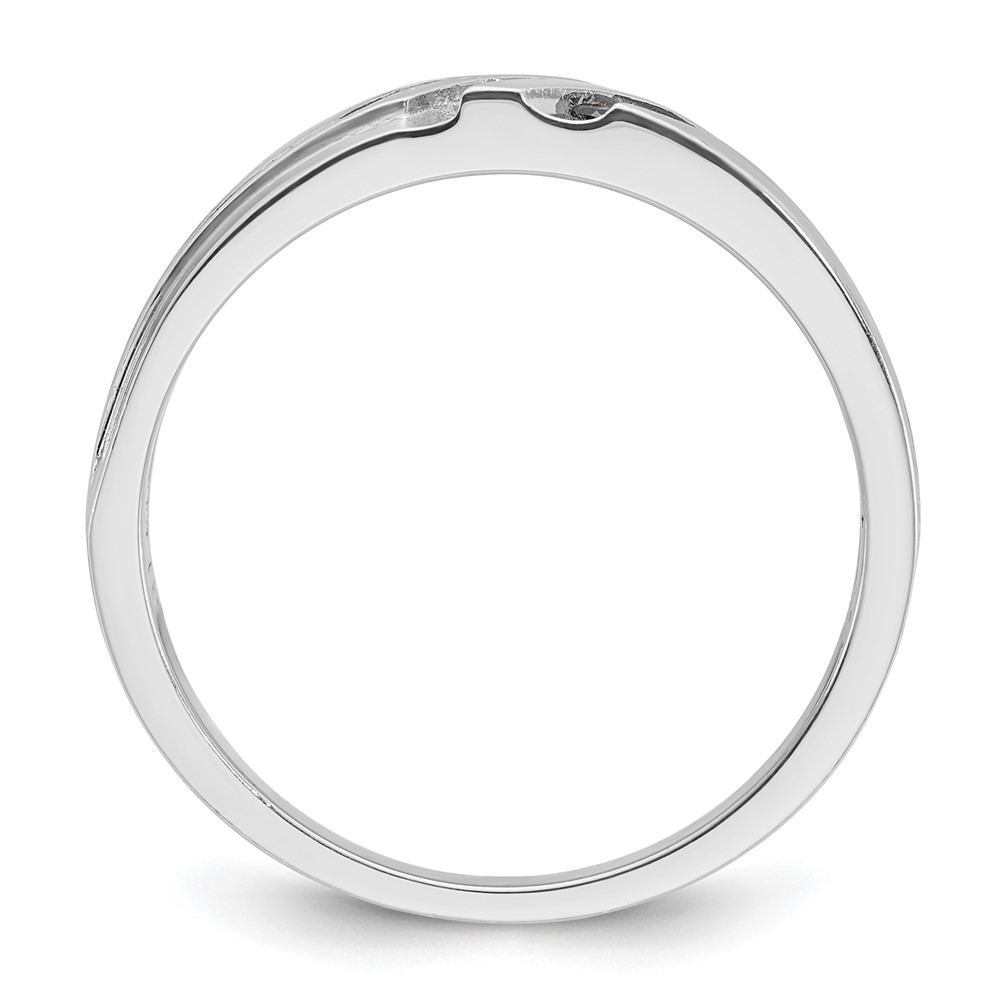 IBGoodman 14k White Gold 1/8 carat Lab Grown Diamond VS/SI+ G+ and 1/8 carat Black Mined Diamonds Complete Polished Satin and Grooved Men's Ring - 1