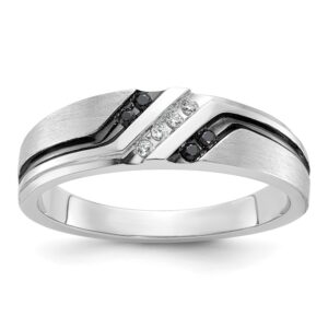 IBGoodman 14k White Gold 1/8 carat Lab Grown Diamond VS/SI+ G+ and 1/8 carat Black Mined Diamonds Complete Polished Satin and Grooved Men's Ring - 0