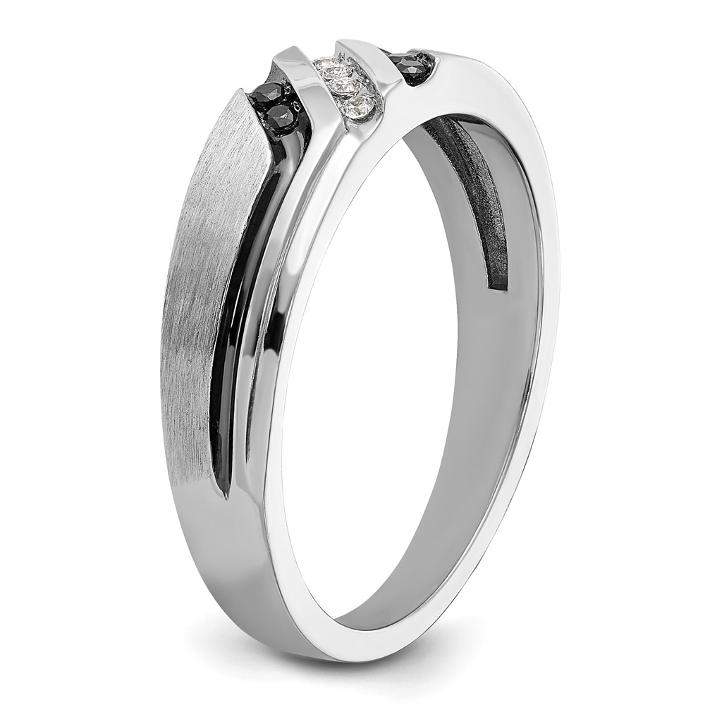 IBGoodman 14k White Gold 1/8 carat Lab Grown Diamond VS/SI+ G+ and 1/8 carat Black Mined Diamonds Complete Polished Satin and Grooved Men's Ring - 5