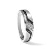 IBGoodman 14k White Gold 1/8 carat Lab Grown Diamond VS/SI+ G+ and 1/8 carat Black Mined Diamonds Complete Polished Satin and Grooved Men's Ring - 8