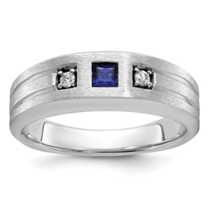 IBGoodman 14k White Gold 1/15 carat Lab Grown Diamond VS/SI+ G+ and Lab Created Blue Sapphire Complete Men's Ring - 0