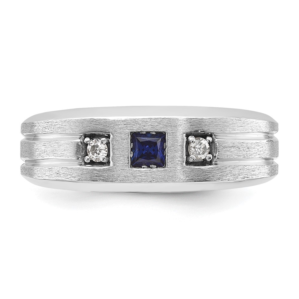 IBGoodman 14k White Gold 1/15 carat Lab Grown Diamond VS/SI+ G+ and Lab Created Blue Sapphire Complete Men's Ring - 3 IBGoodman 14k White Gold 1/15 carat Lab Grown Diamond VS/SI+ G+ and Lab Created Blue Sapphire Complete Men's Ring - 3
