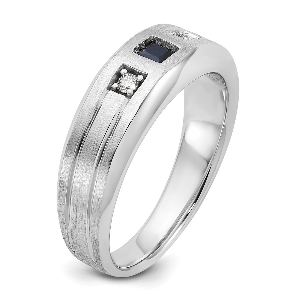 IBGoodman 14k White Gold 1/15 carat Lab Grown Diamond VS/SI+ G+ and Lab Created Blue Sapphire Complete Men's Ring - 6 IBGoodman 14k White Gold 1/15 carat Lab Grown Diamond VS/SI+ G+ and Lab Created Blue Sapphire Complete Men's Ring - 6