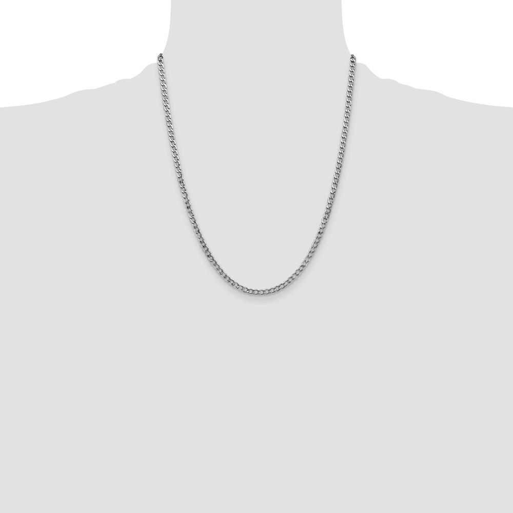 14K White Gold 22 inch 3.35mm Semi-Solid Curb with Lobster Clasp Chain - 3