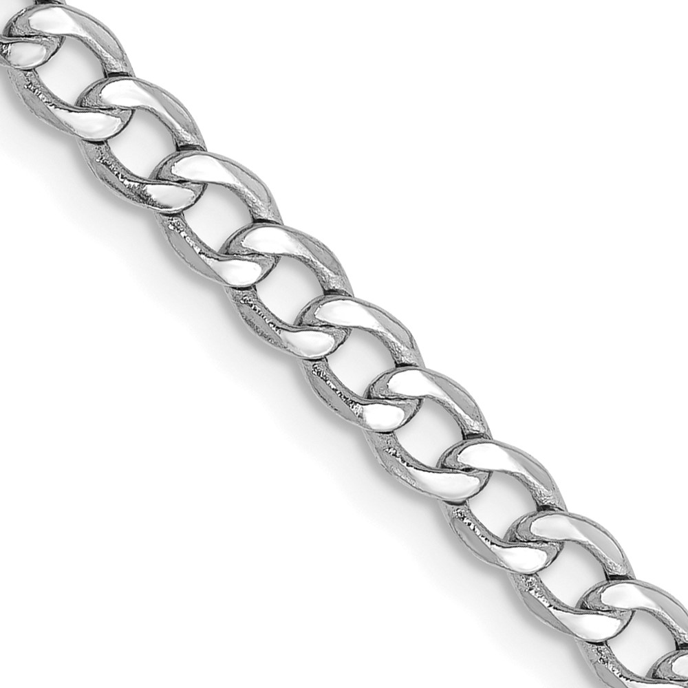 14K White Gold 22 inch 3.35mm Semi-Solid Curb with Lobster Clasp Chain - 0