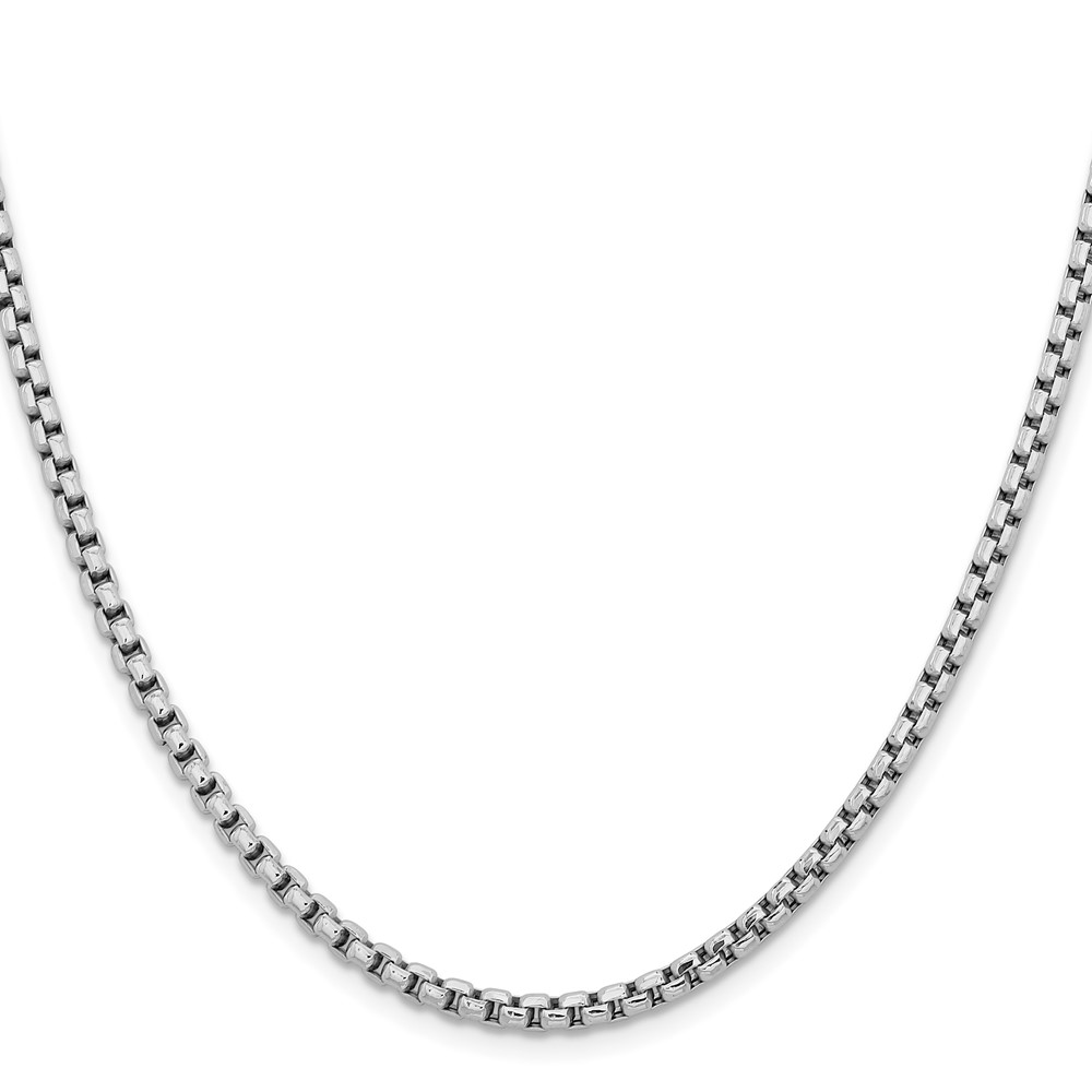 14K White Gold 22 inch 3.6mm Semi-Solid Round Box with Lobster Clasp Chain - 1