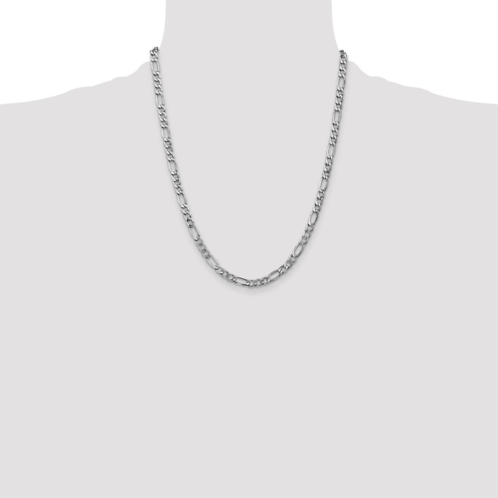 14K White Gold 22 inch 5.75mm Semi-Solid Figaro with Lobster Clasp Chain - 3