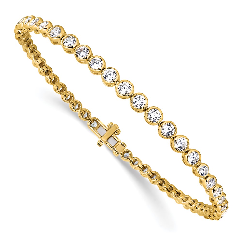 14k 3 carat Lab Grown Diamond VS/SI+ G+ Complete Round Bezel Set 7 inch Tennis Bracelet - 2