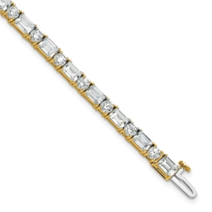 14k 10 carat Lab Grown Diamond VS/SI+ G+ Complete Emerald and Round Tennis Bracelet - 0