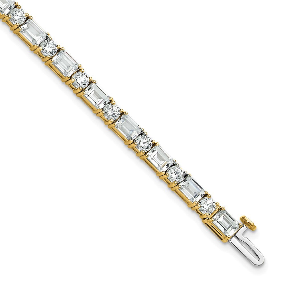 14k 10 carat Lab Grown Diamond VS/SI+ G+ Complete Emerald and Round Tennis Bracelet - 0