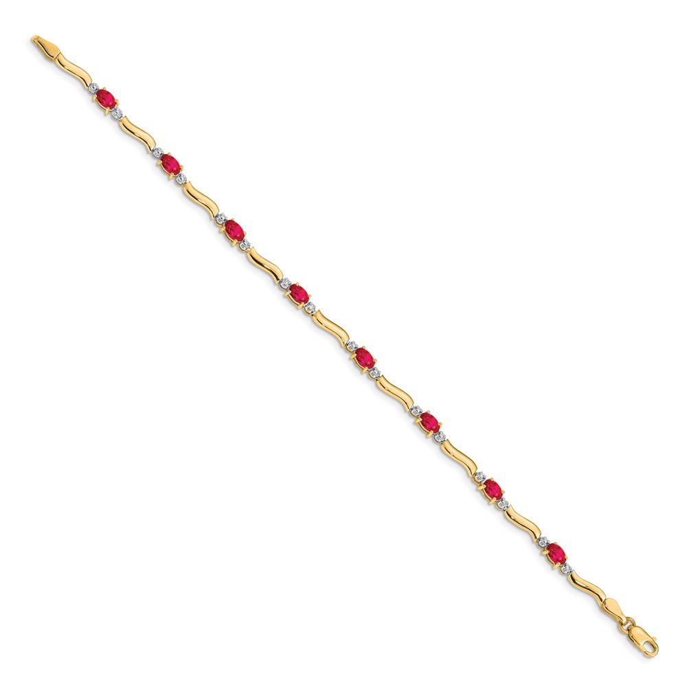 14k Complete Diamond and Oval Ruby Wavy Link 7 inch Bracelet - 1 14k Complete Diamond and Oval Ruby Wavy Link 7 inch Bracelet - 1