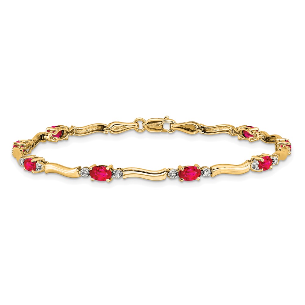14k Complete Diamond and Oval Ruby Wavy Link 7 inch Bracelet - 2 14k Complete Diamond and Oval Ruby Wavy Link 7 inch Bracelet - 2