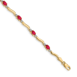 14k Complete Diamond and Oval Ruby Wavy Link 7 inch Bracelet - 0
